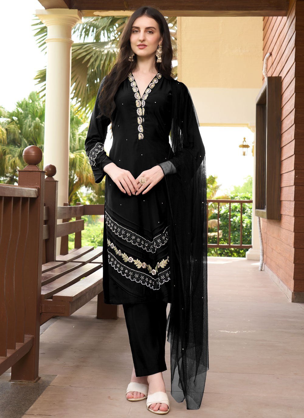 Embroidered Art Silk Salwar Suit - T4415