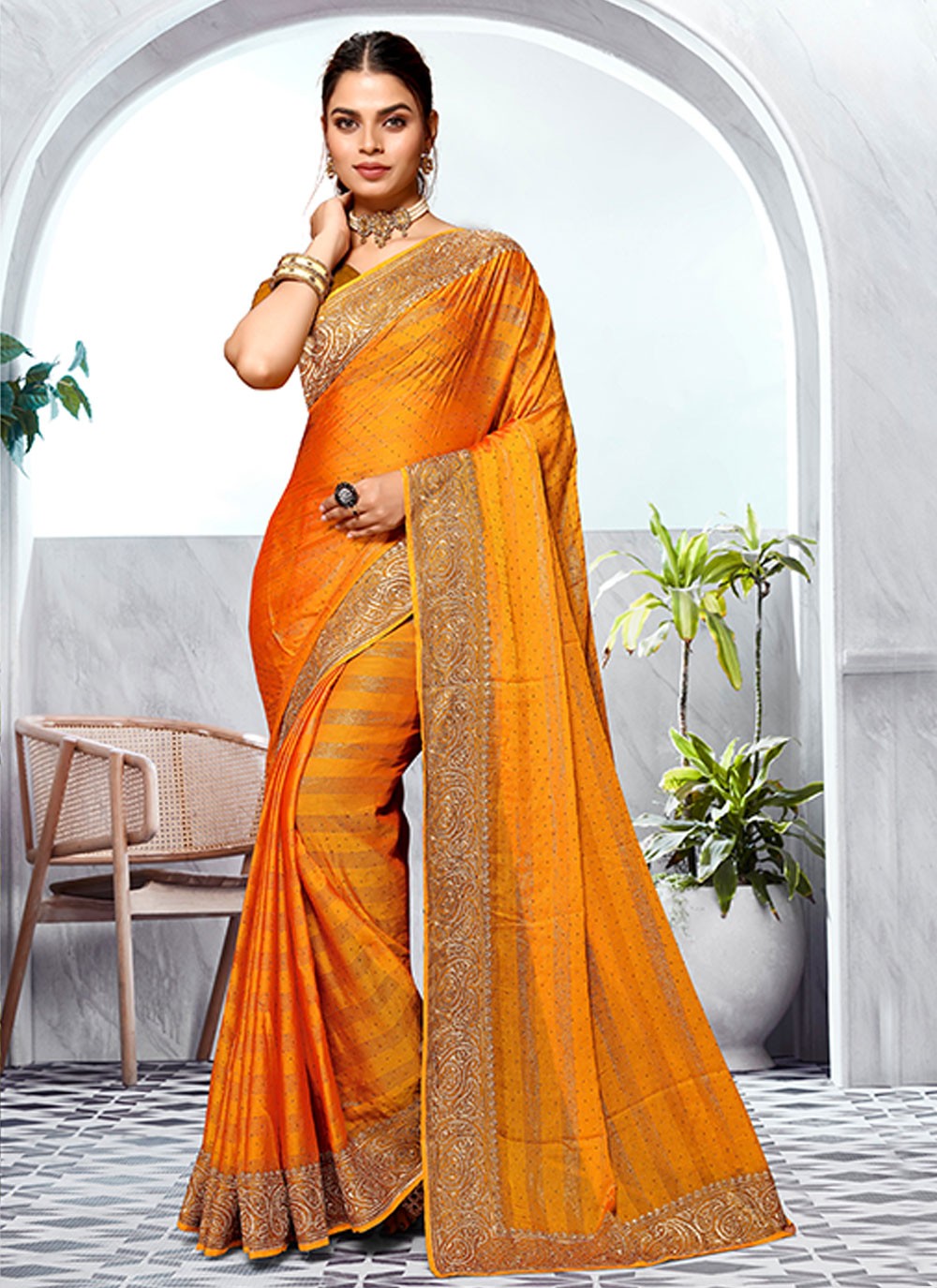 Classic Embroidered Art Silk Saree - S5981