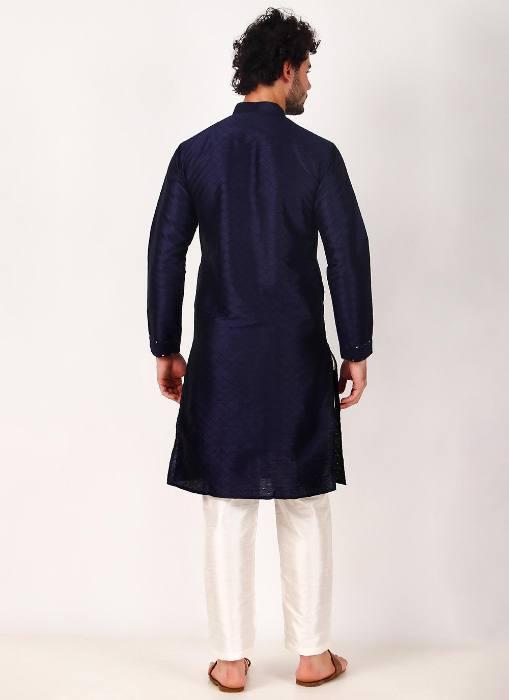 Embroidered Art Silk Navy Blue Kurta Pyjama - M8168