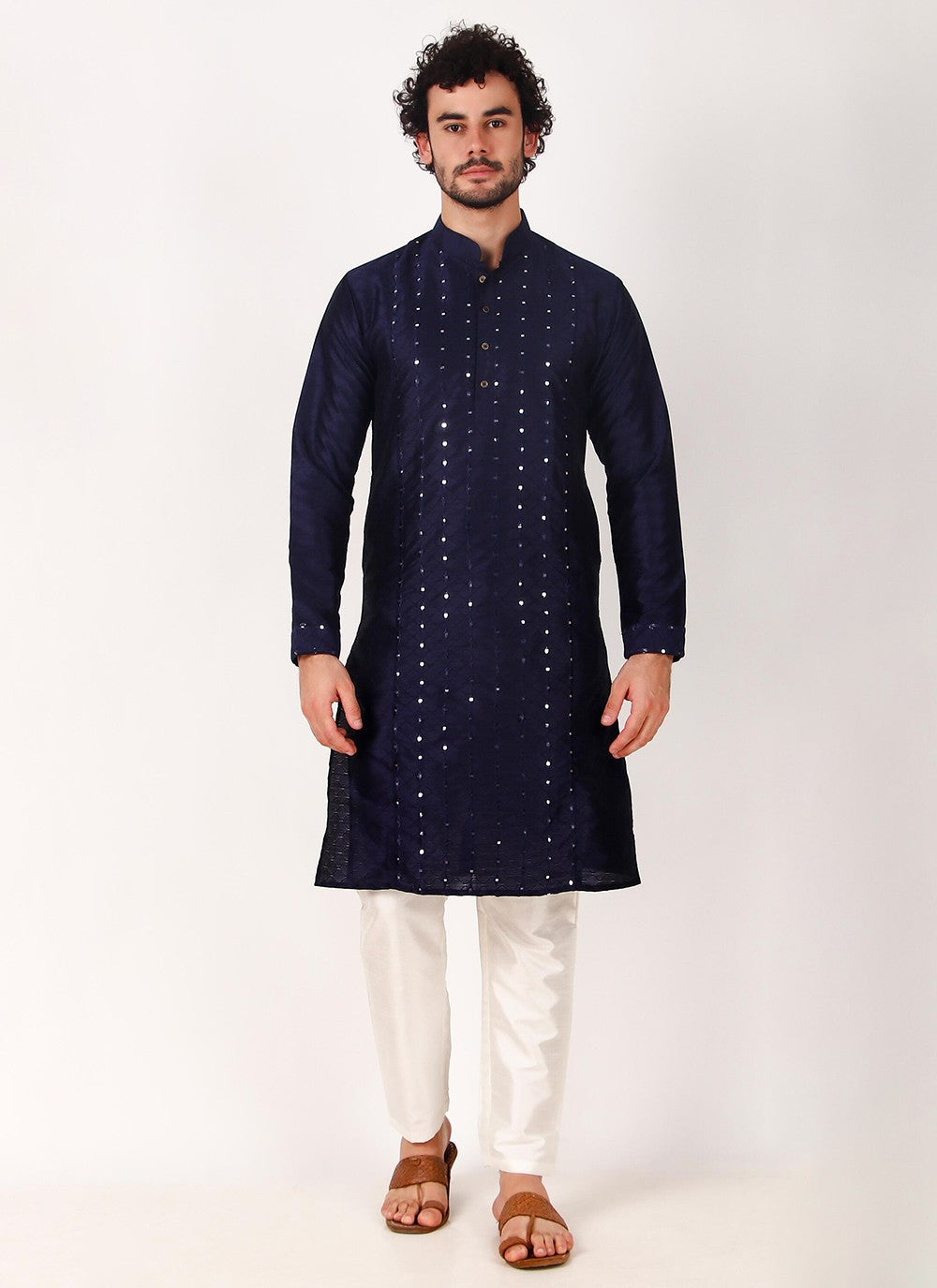 Embroidered Art Silk Navy Blue Kurta Pyjama - M8168