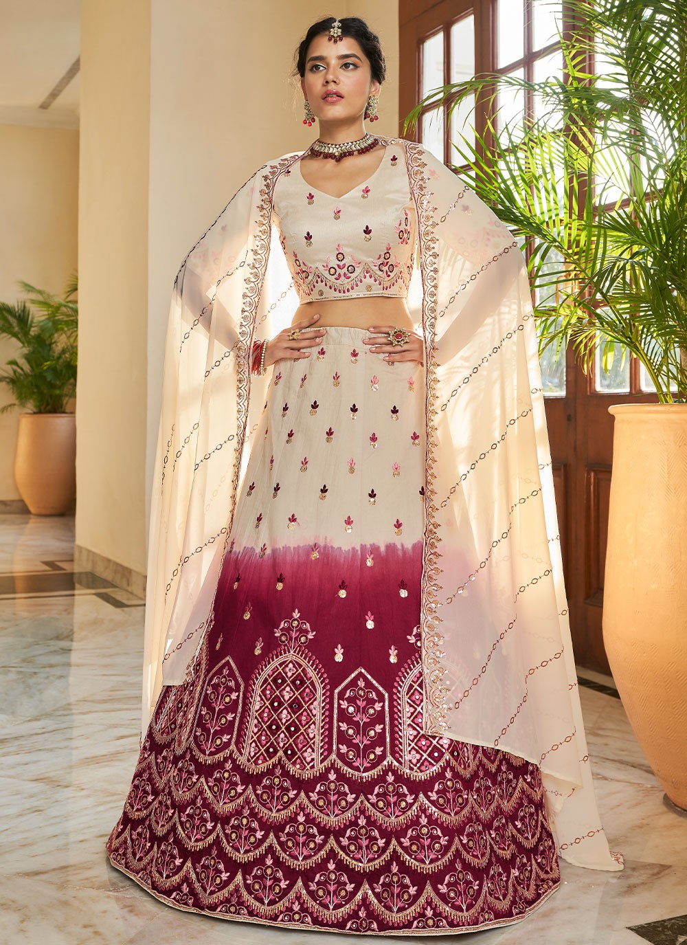 Embroidered Art Silk A - Line Lehenga - L0744