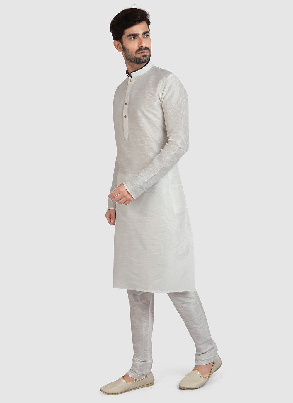 Plain Art Silk Off White Kurta Pyjama - M3412