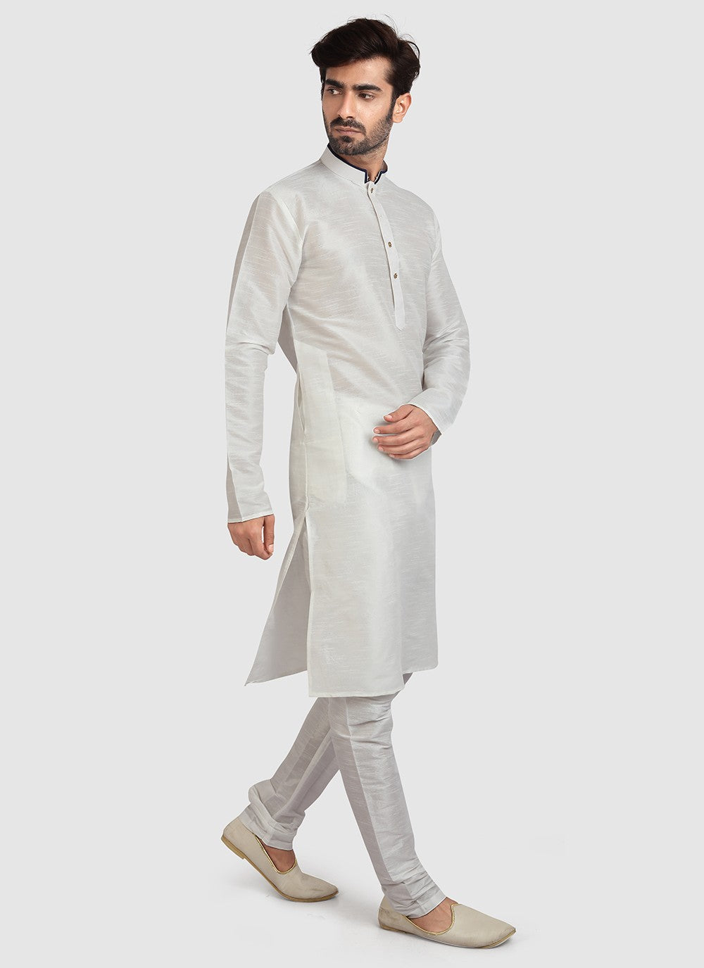 Plain Art Silk Off White Kurta Pyjama - M3412