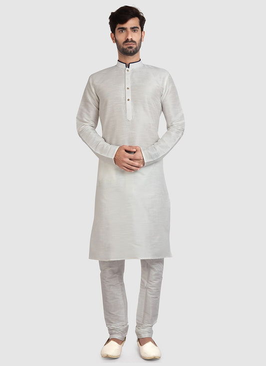 Plain Art Silk Off White Kurta Pyjama - M3412