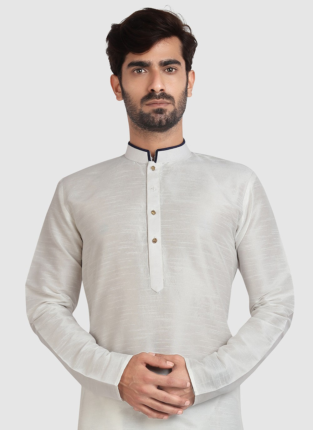 Plain Art Silk Off White Kurta Pyjama - M3412