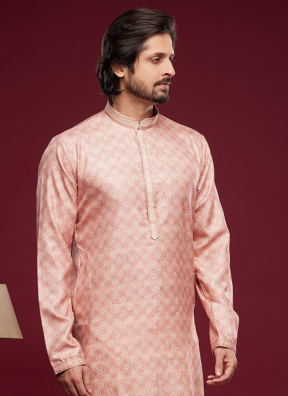 Digital Print Art Silk Pink Kurta Pyjama - M6021