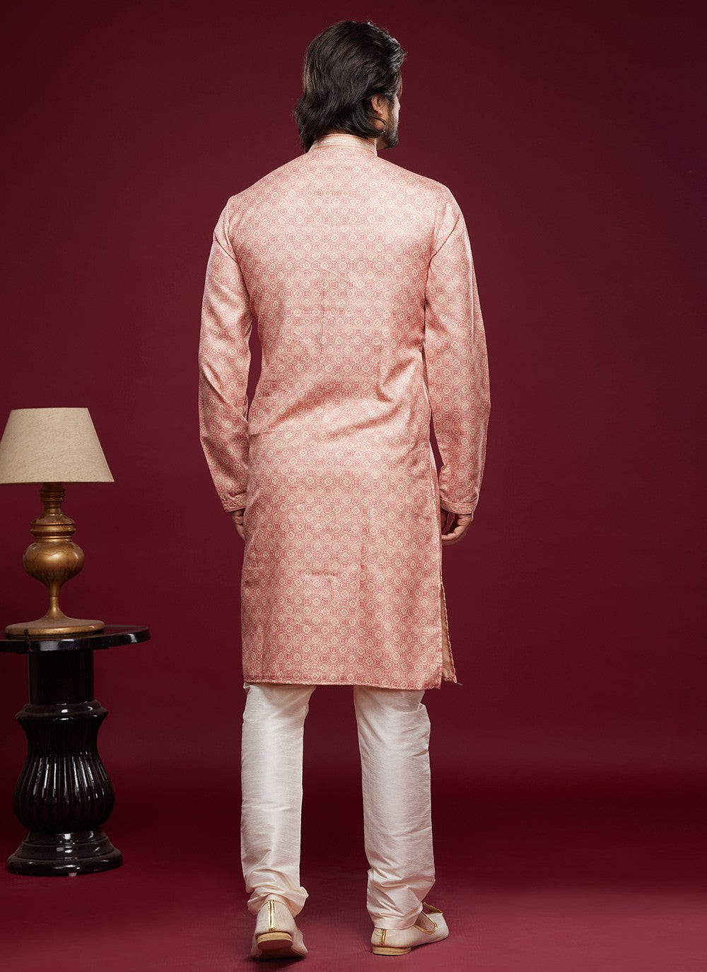 Digital Print Art Silk Pink Kurta Pyjama - M6021