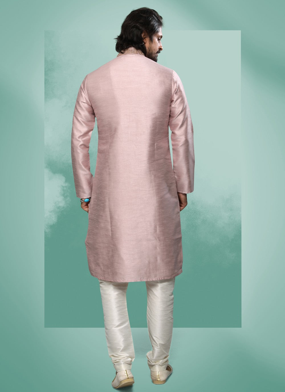 Embroidered Art Silk Pink Kurta Pyjama - M4360