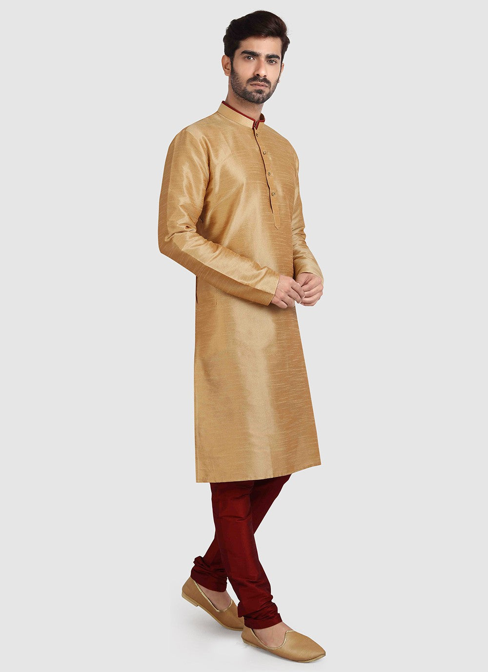 Plain Art Silk Beige Kurta Pyjama - M3416