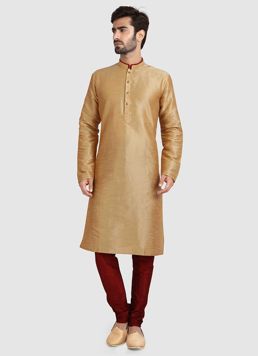 Plain Art Silk Beige Kurta Pyjama - M3416