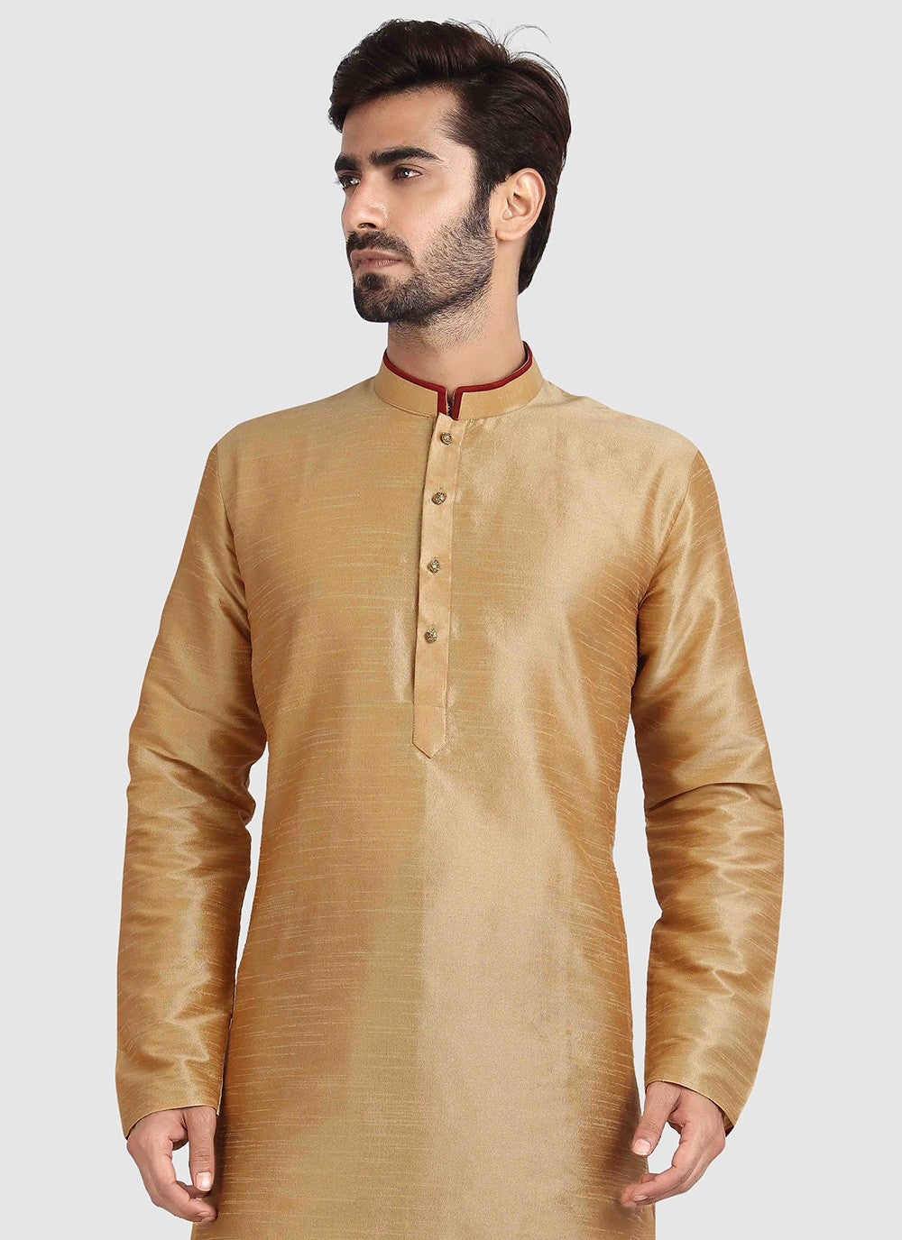 Plain Art Silk Beige Kurta Pyjama - M3416