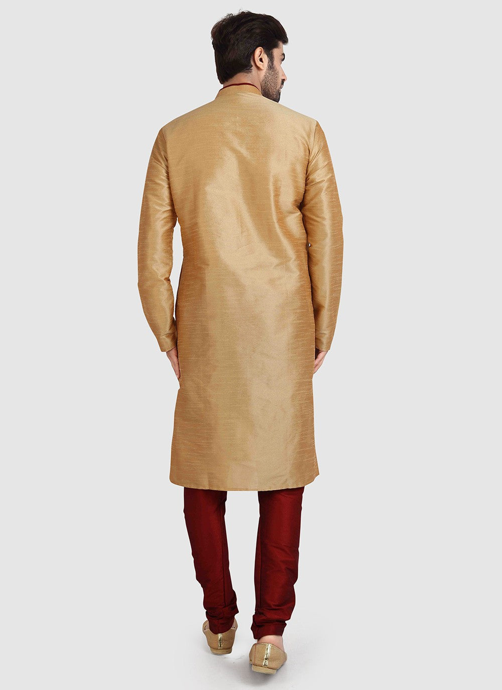 Plain Art Silk Beige Kurta Pyjama - M3416