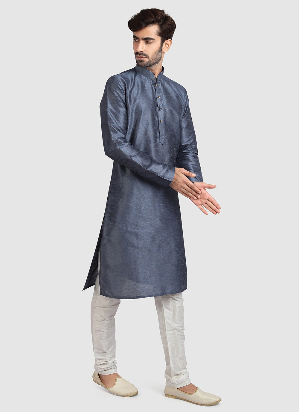 Plain Art Silk Grey Kurta Pyjama - M3419