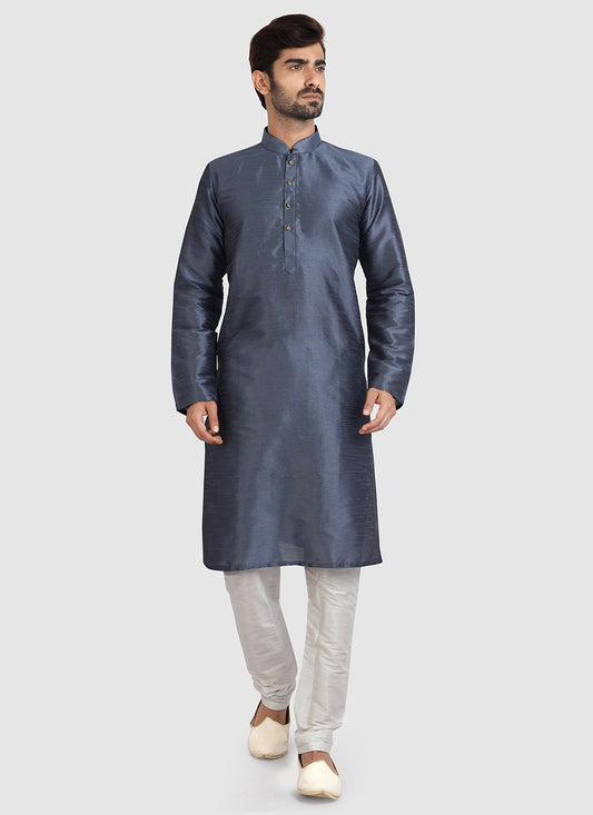 Plain Art Silk Grey Kurta Pyjama - M3419