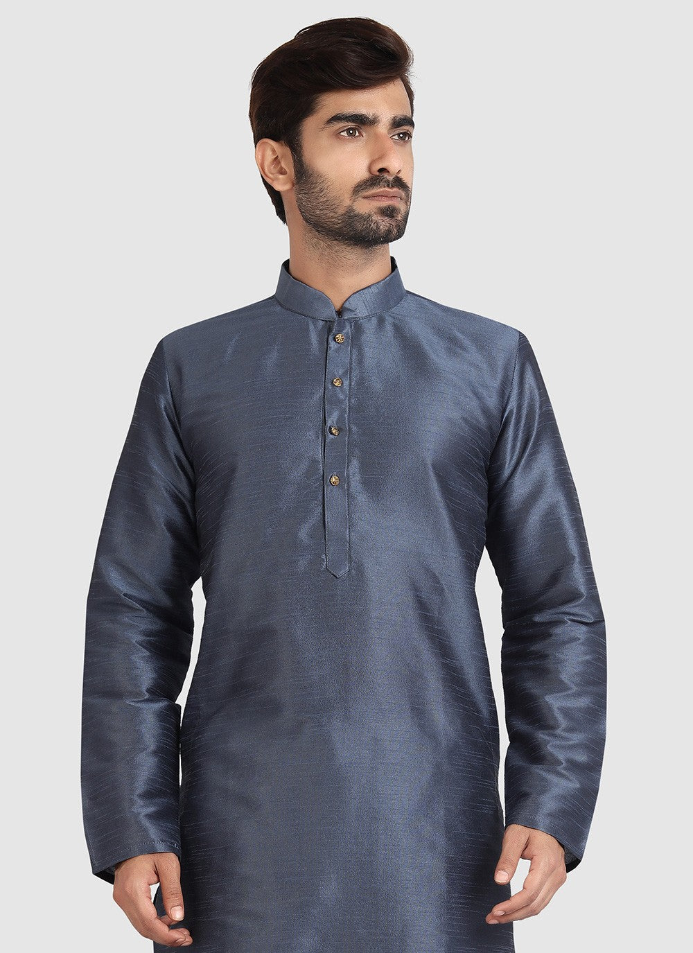 Plain Art Silk Grey Kurta Pyjama - M3419