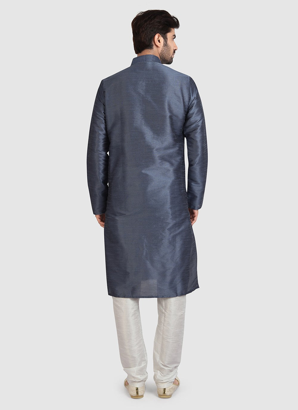 Plain Art Silk Grey Kurta Pyjama - M3419