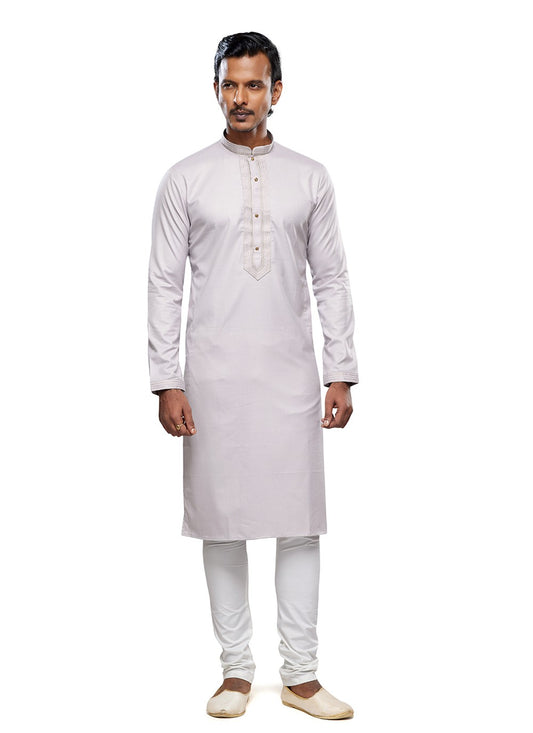 Plain Art Silk Grey Kurta Pyjama - M6751