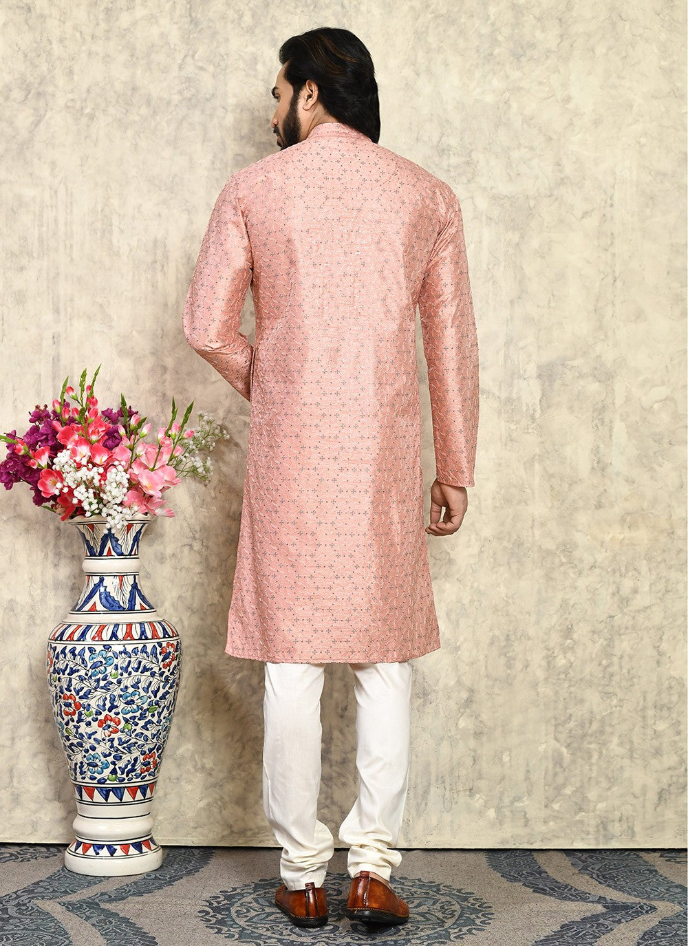 Plain Art Silk Rust Kurta Pyjama - M7934