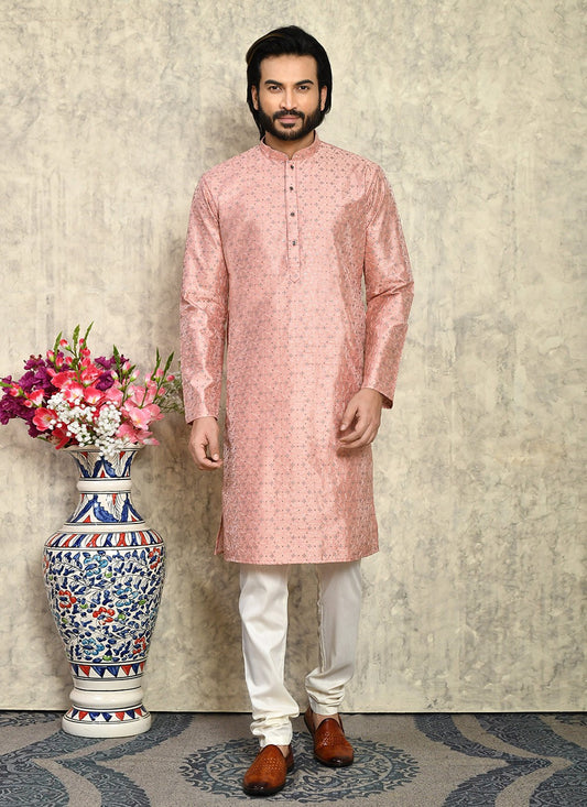 Plain Art Silk Rust Kurta Pyjama - M7934