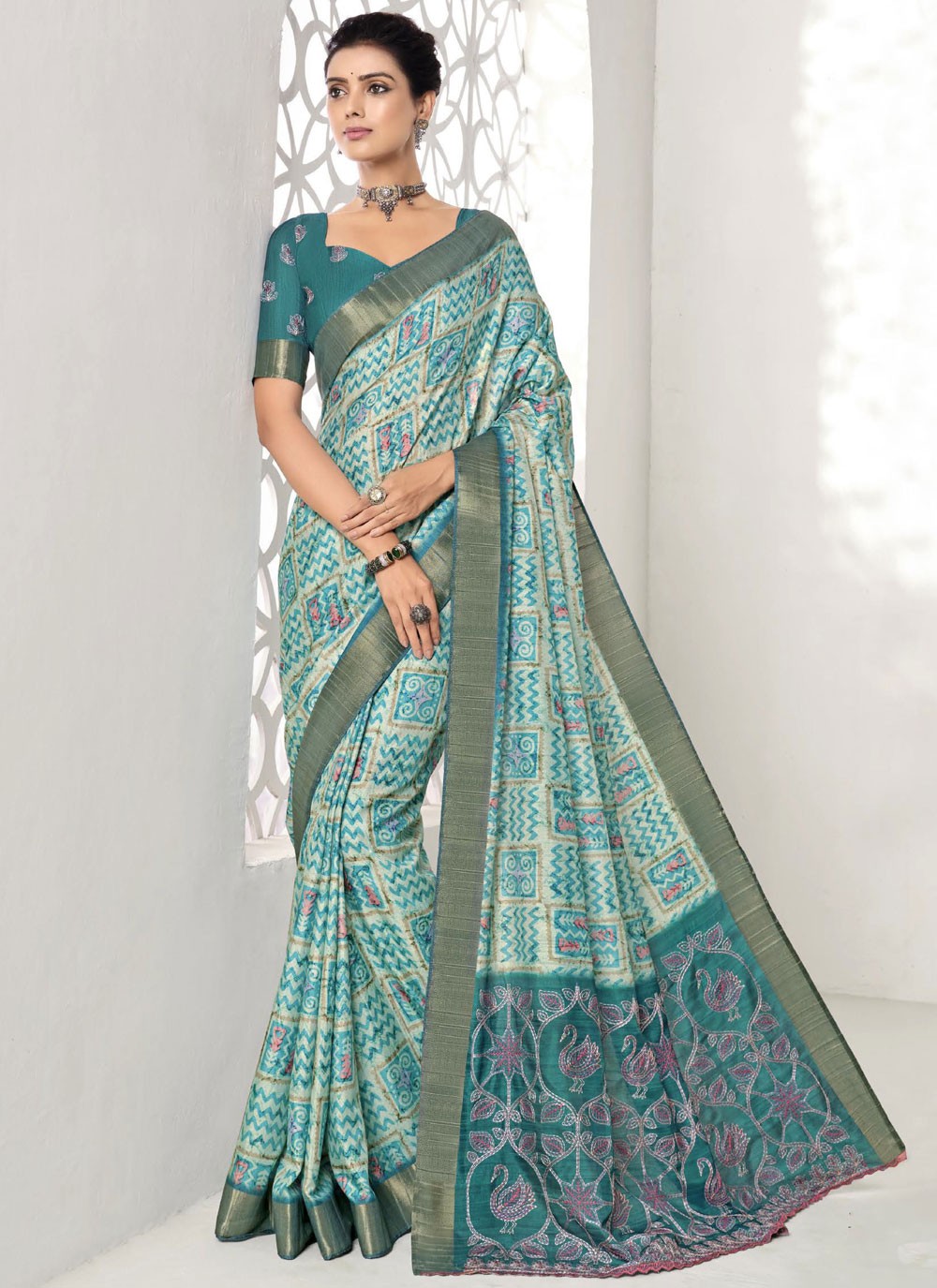 Classic Printed Art Silk Saree - S9203