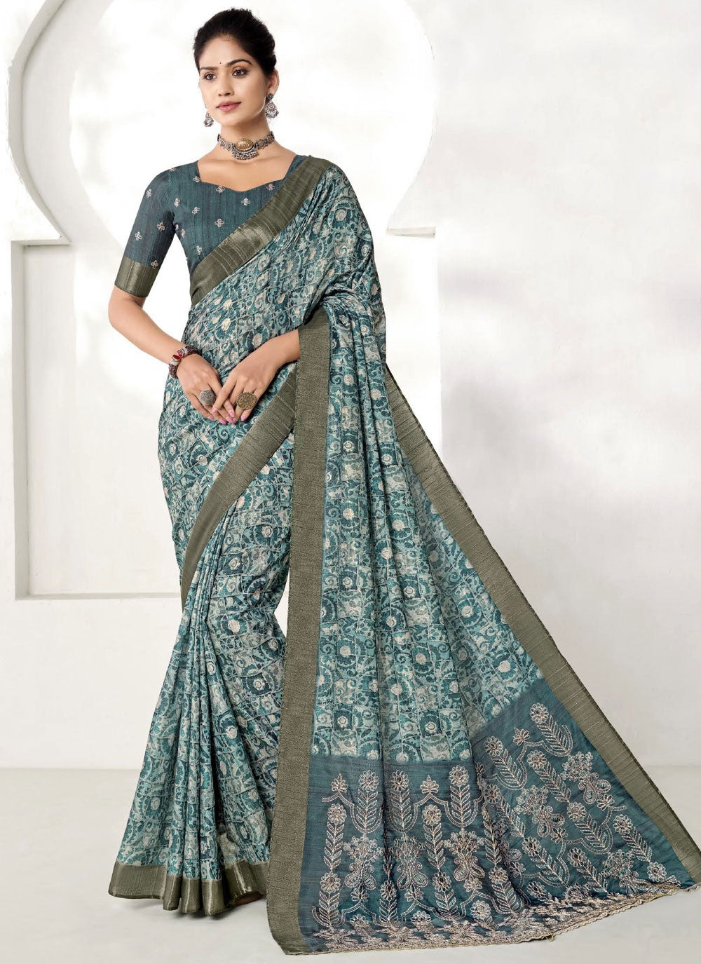 Classic Printed Art Silk Saree - S9203