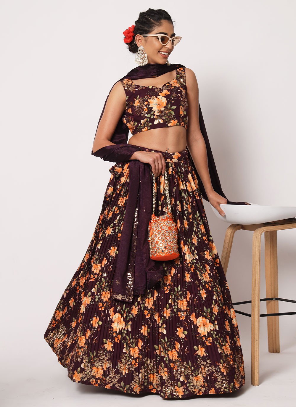 Embroidered Art Silk, Crush A - Line Lehenga - L0773