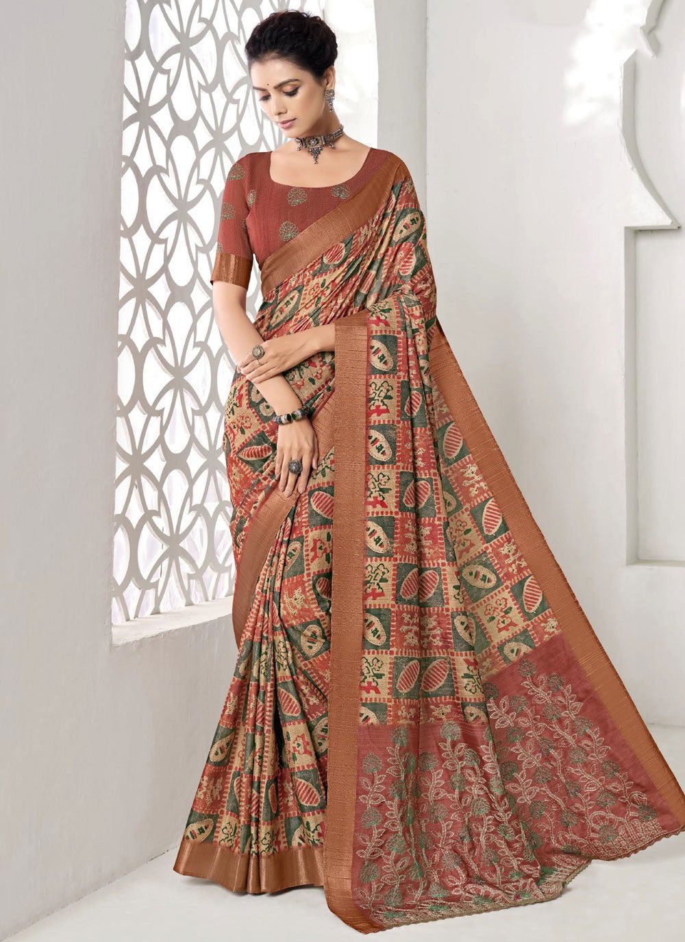 Classic Printed Art Silk Saree - S9203