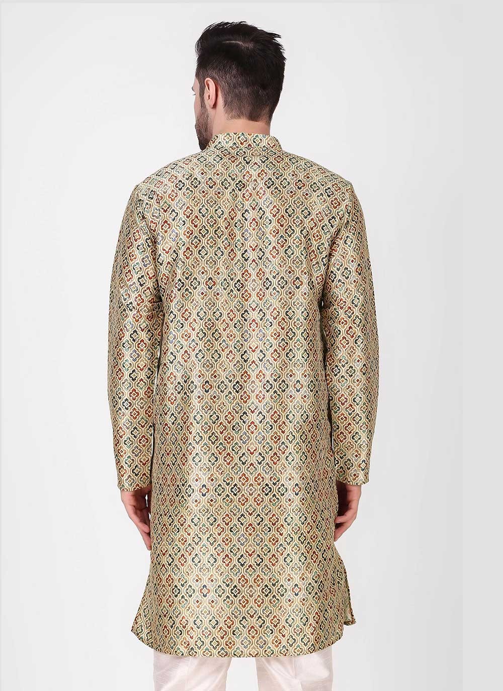 Printed Art Silk Green Kurta Pyjama - M4758