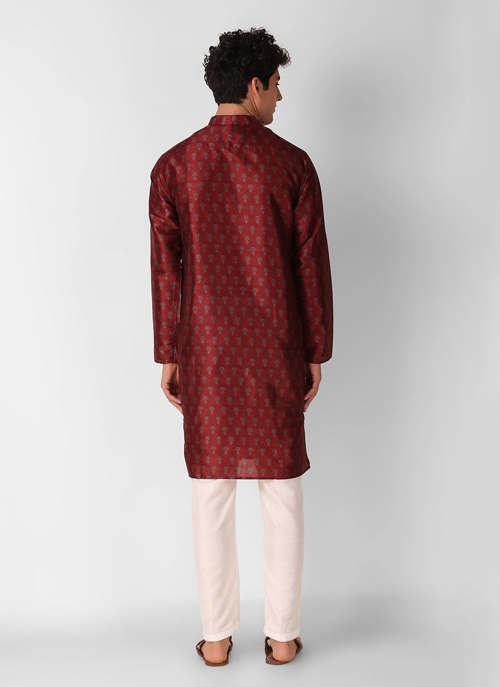 Printed Art Silk Maroon Kurta Pyjama - M8270