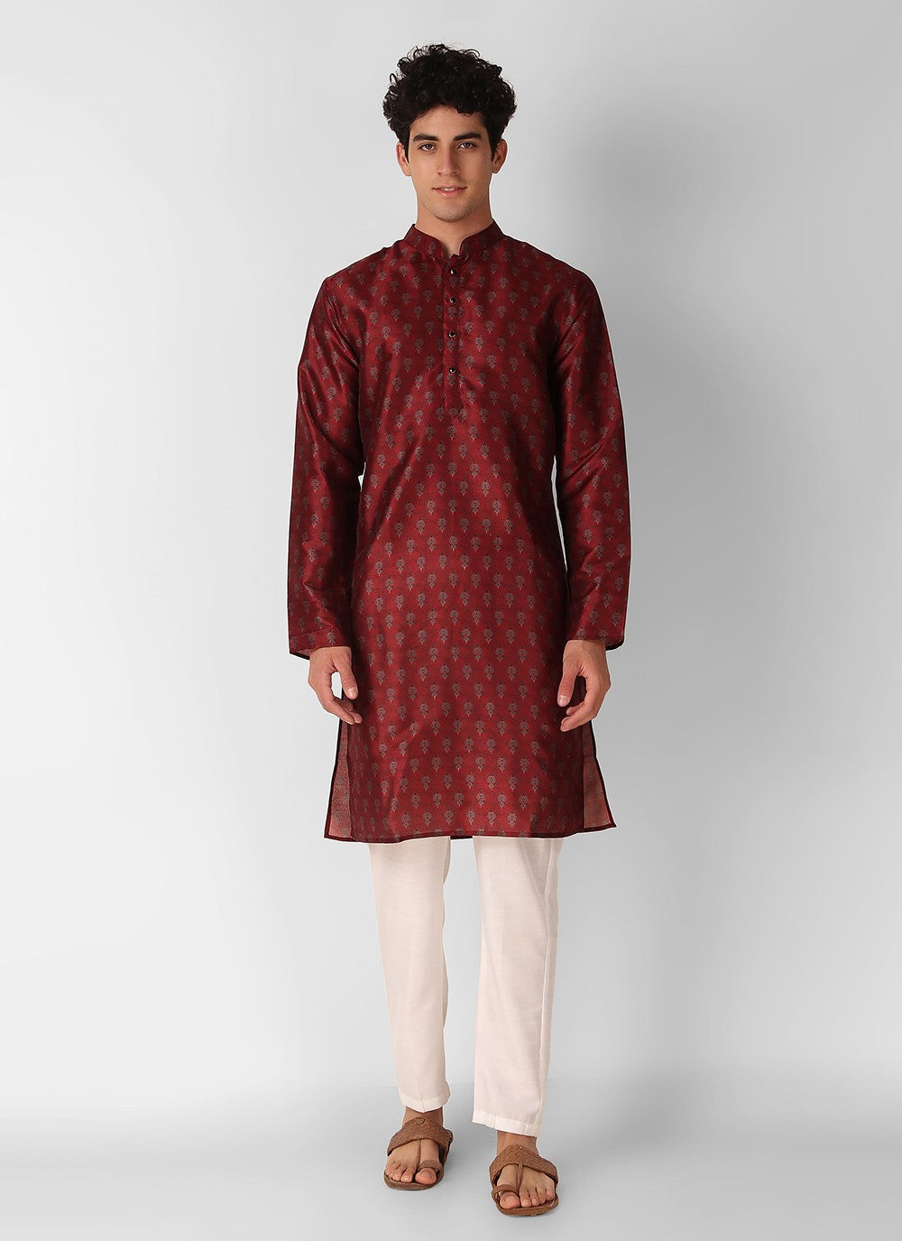 Printed Art Silk Maroon Kurta Pyjama - M8270