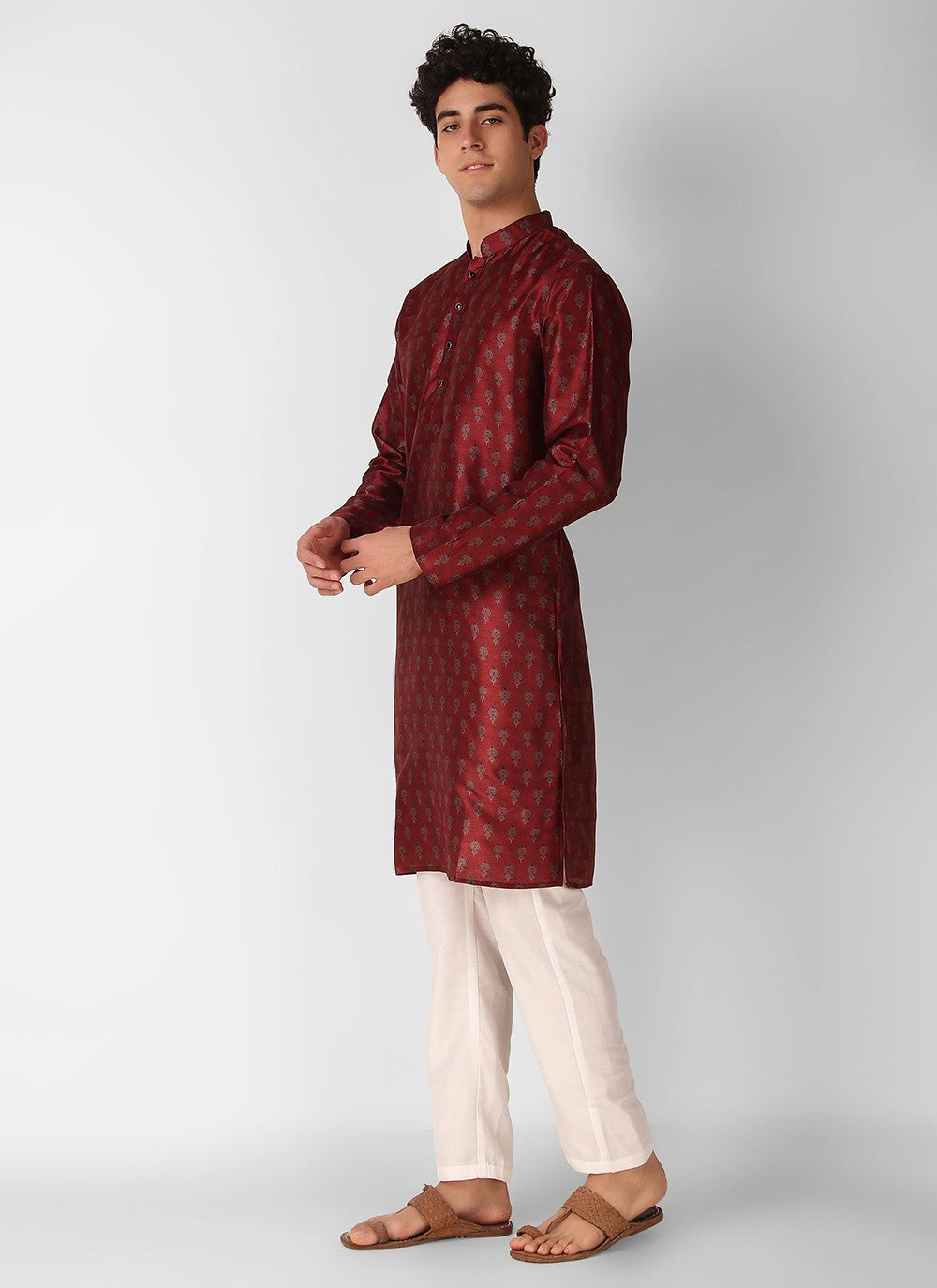 Printed Art Silk Maroon Kurta Pyjama - M8270