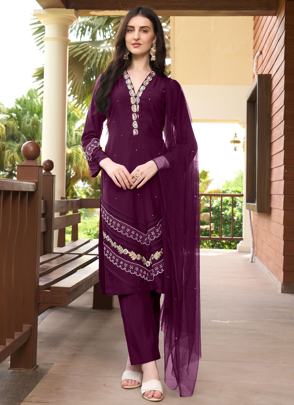 Embroidered Art Silk Salwar Suit - T4415