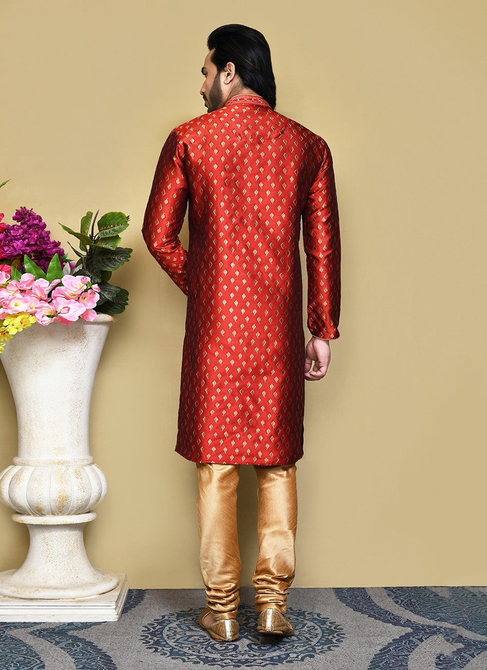 Resham Art Silk Red Kurta Pyjama - M7857