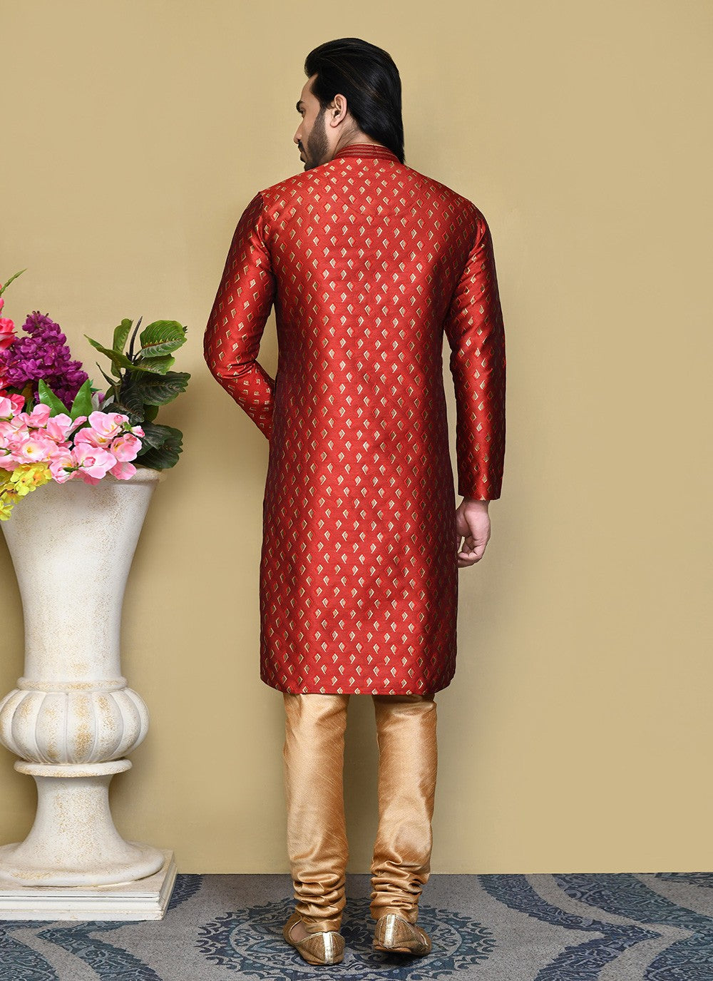 Resham Art Silk Red Kurta Pyjama - M7835