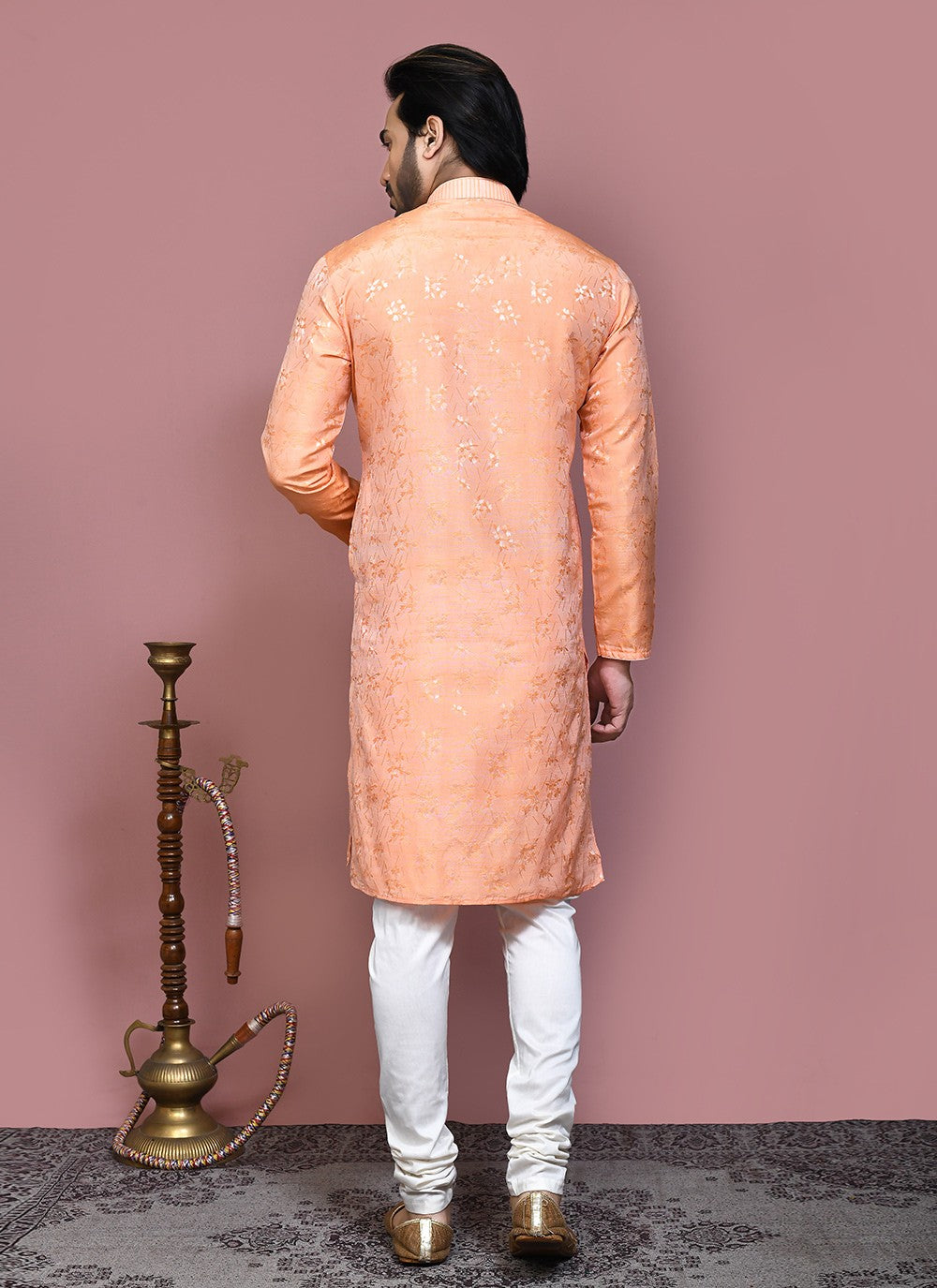 Resham Art Silk Peach Kurta Pyjama - M7872