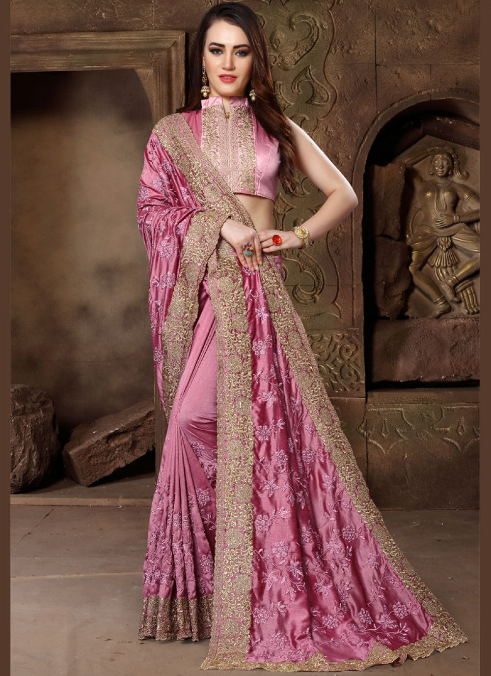 Classic Embroidered Art Silk Saree - S0022