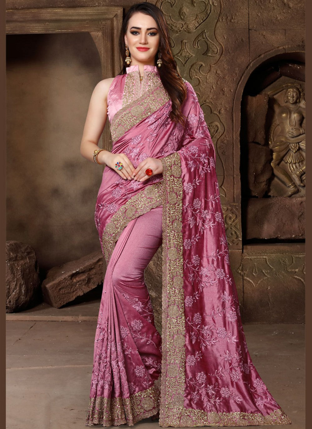 Classic Embroidered Art Silk Saree - S0022