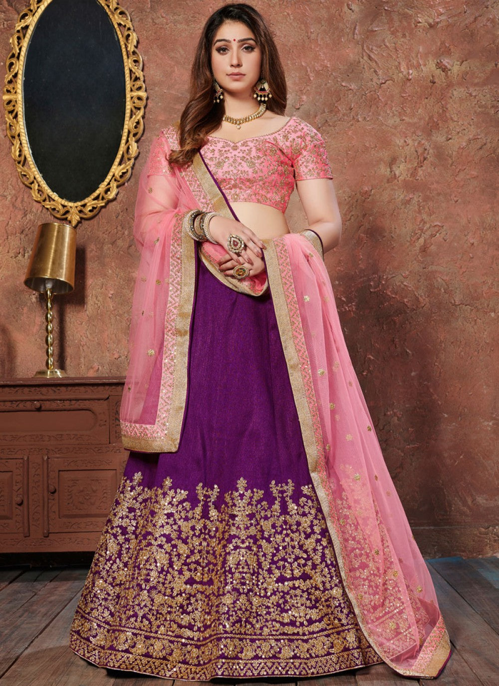 Embroidered Art Silk A - Line Lehenga - L0043