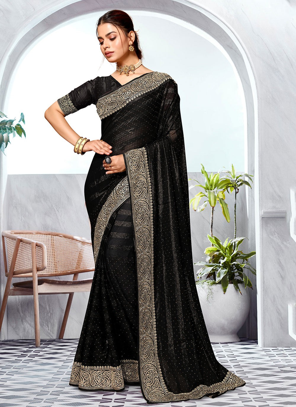 Classic Embroidered Art Silk Saree - S5981