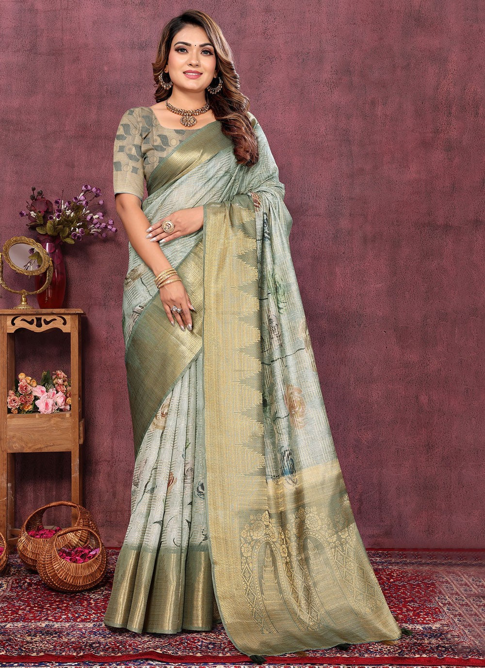 Classic Digital Print Art Silk Saree - S9137