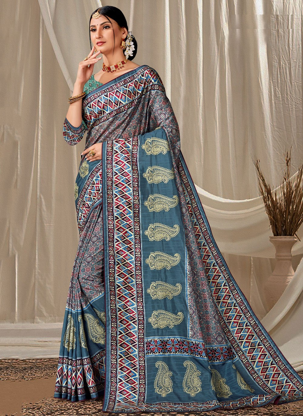 Trendy Embroidered Art Silk Saree - S4791