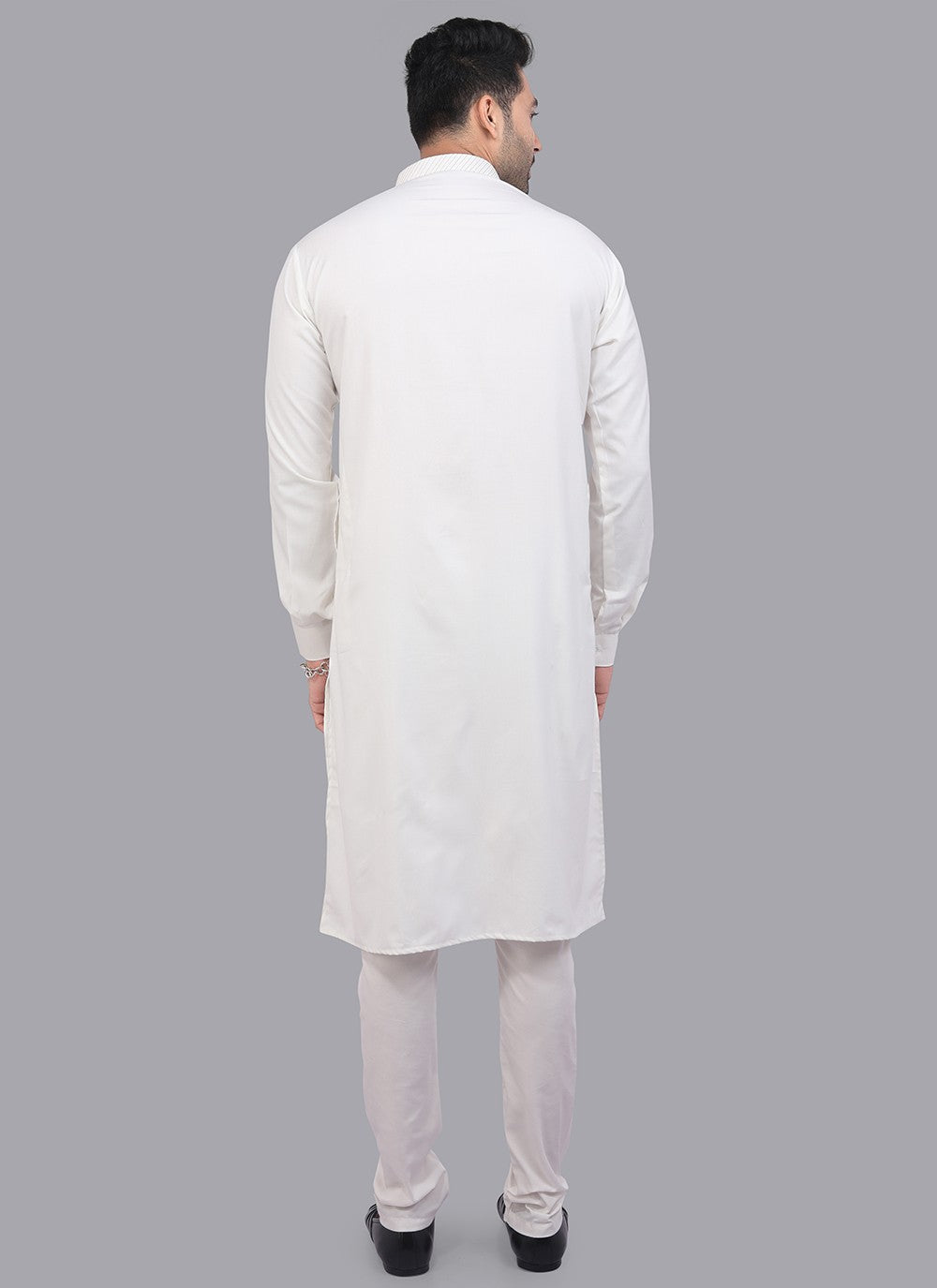 Plain Art Silk White Kurta Pyjama - M6727