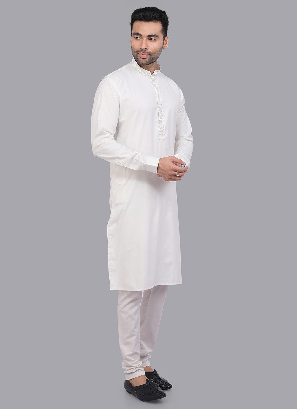 Plain Art Silk White Kurta Pyjama - M6727