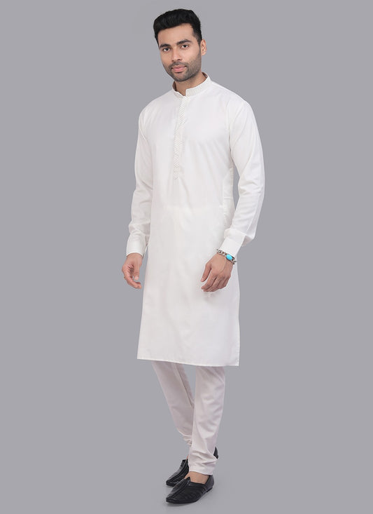 Plain Art Silk White Kurta Pyjama - M6727