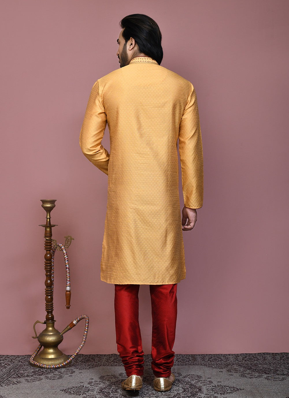 Resham Art Silk Gold Kurta Pyjama - M7896