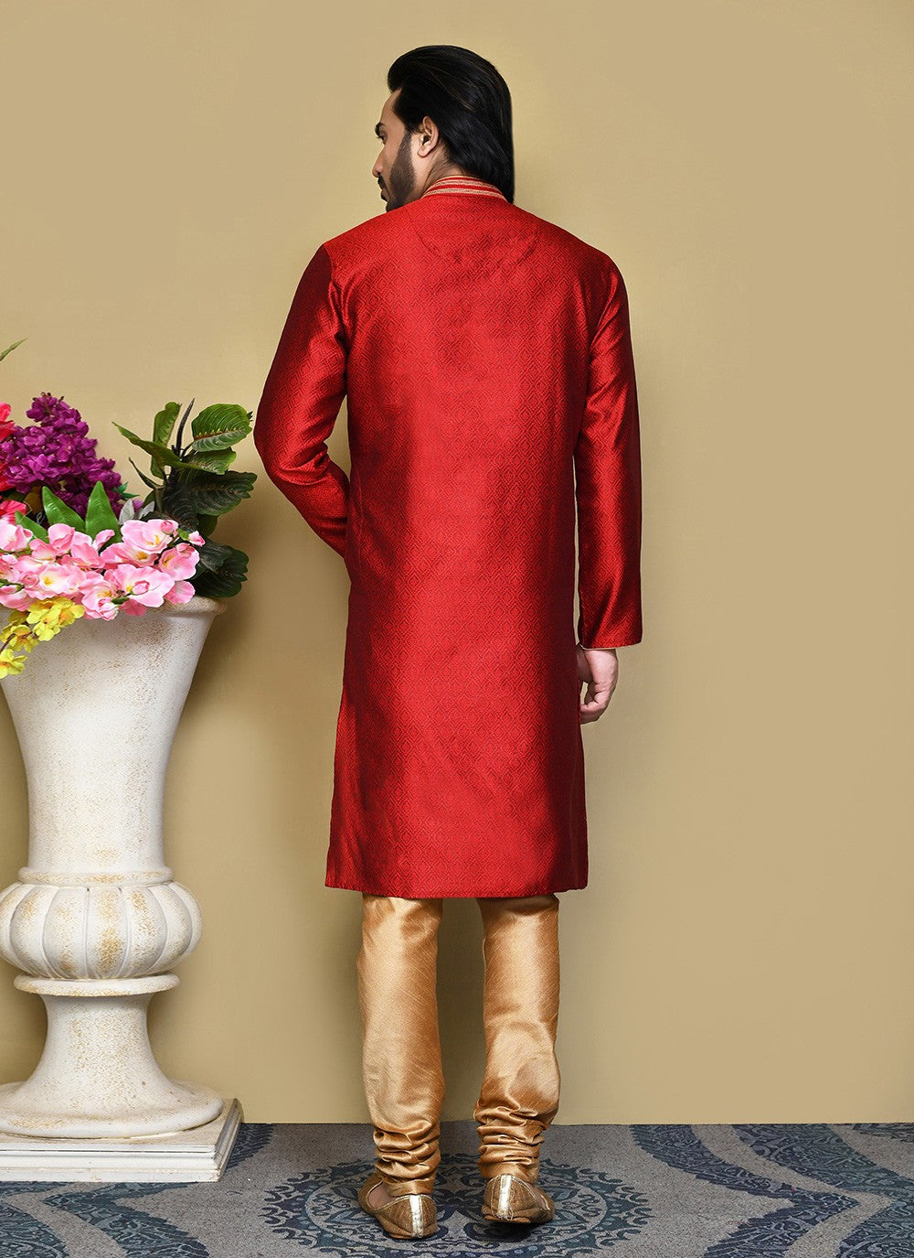 Resham Art Silk Maroon Kurta Pyjama - M7865