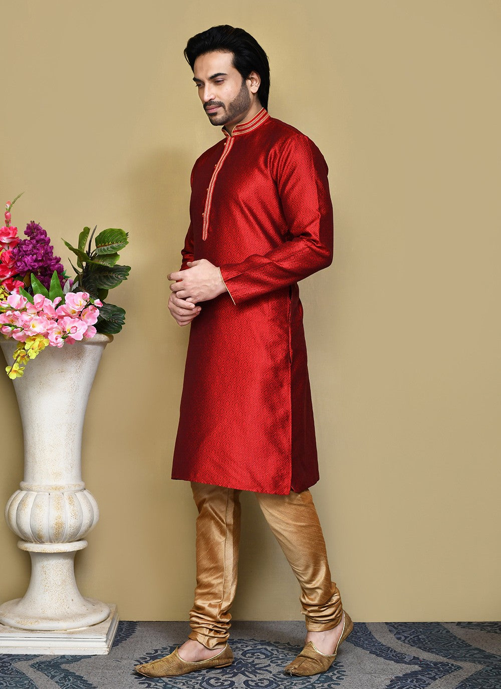 Resham Art Silk Maroon Kurta Pyjama - M7865