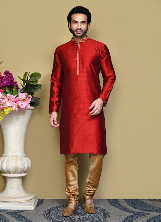 Resham Art Silk Maroon Kurta Pyjama - M7865