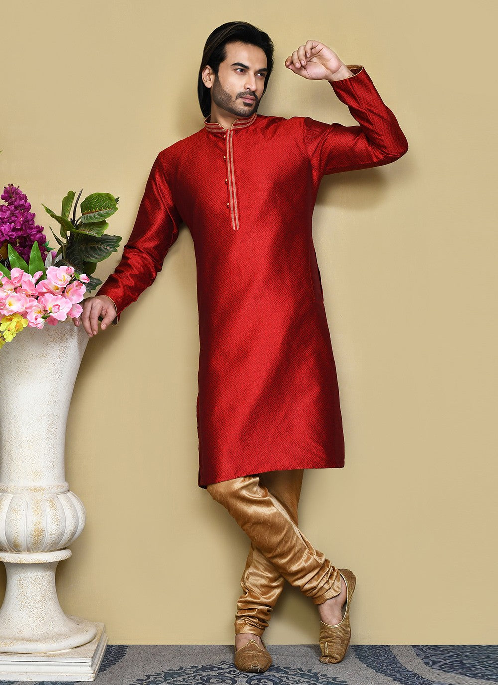 Resham Art Silk Maroon Kurta Pyjama - M7865