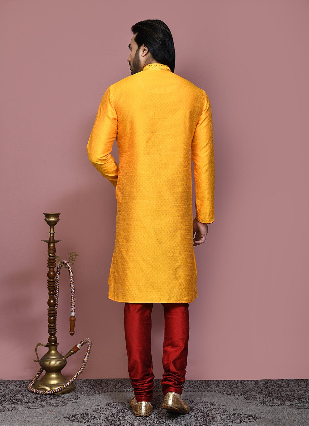 Resham Art Silk Yellow Kurta Pyjama - M7897